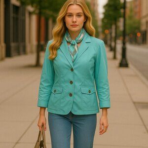 Allison Daley faux leather blazer jack Size 10P button front turquoise